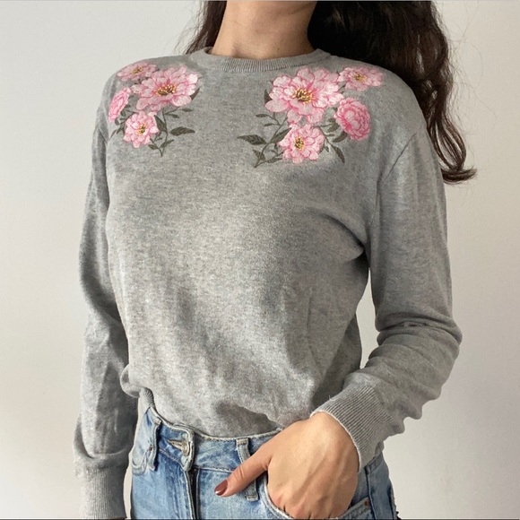 Floral Embroidered Crewneck Sweater